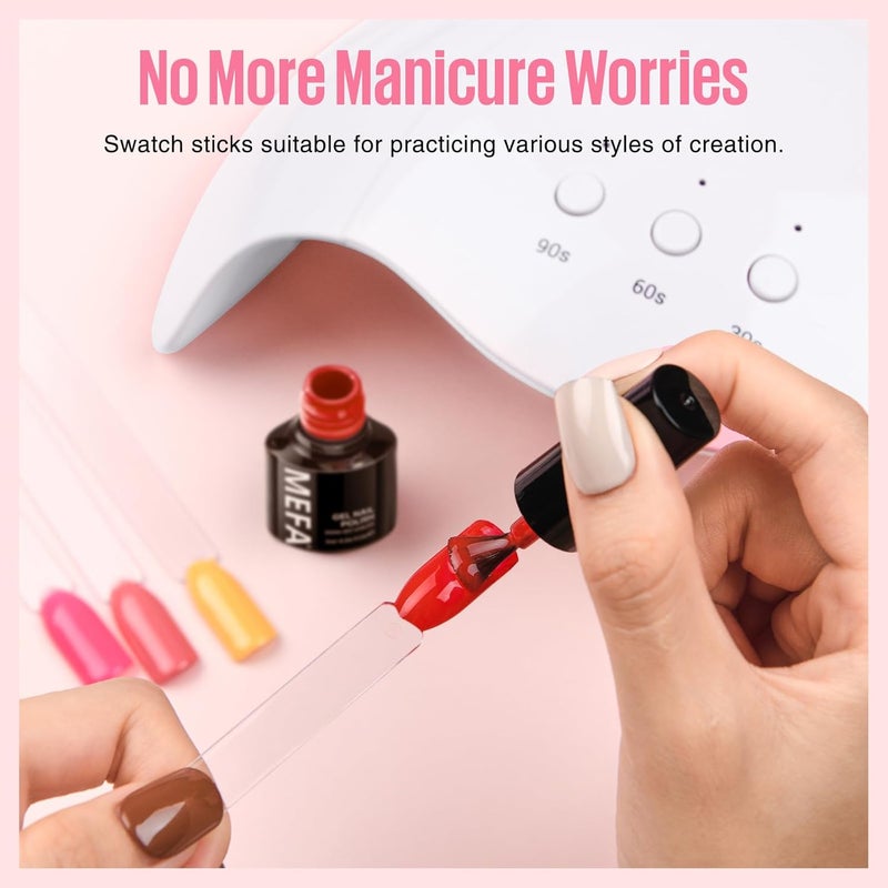 MEFA 100 Pcs Clear Nail Swatch Sticks with Ring and Numbered Tips, False Nail Sample Sticks for Nail Art Polish Color Practice Fan-shaped Display - Image 5